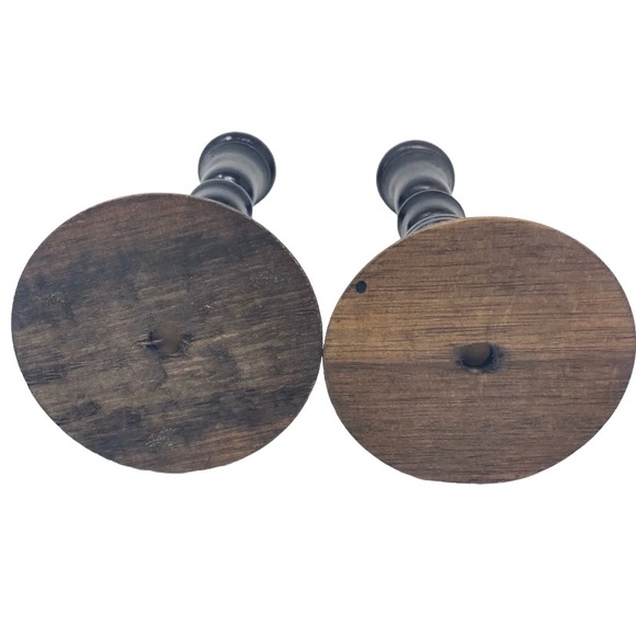 Vtg Wooden Brown Candle Sticks Early American Farmhouse Rustic Primitive Simple - Picture 5 of 5